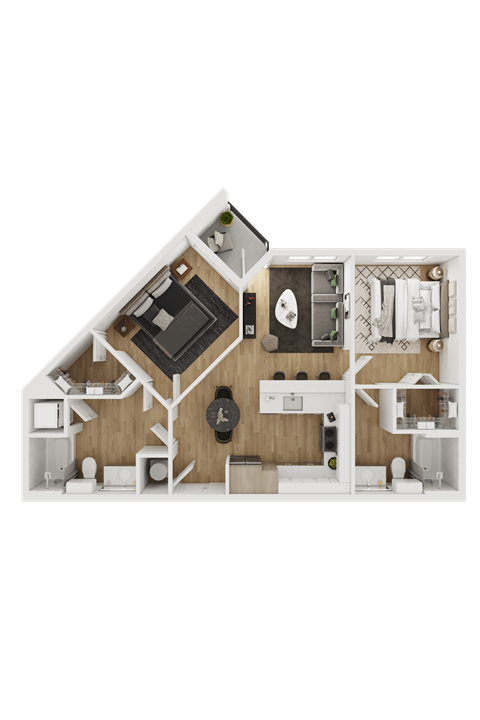Floor plan for 2 beds, 2 baths, 839 sqft